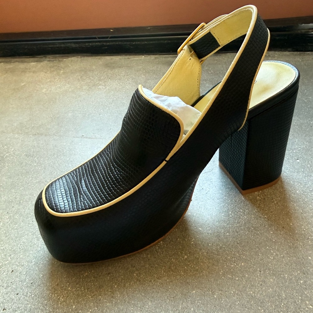 Charlotte Stone Black and Cream Platform Shoes (Joan)